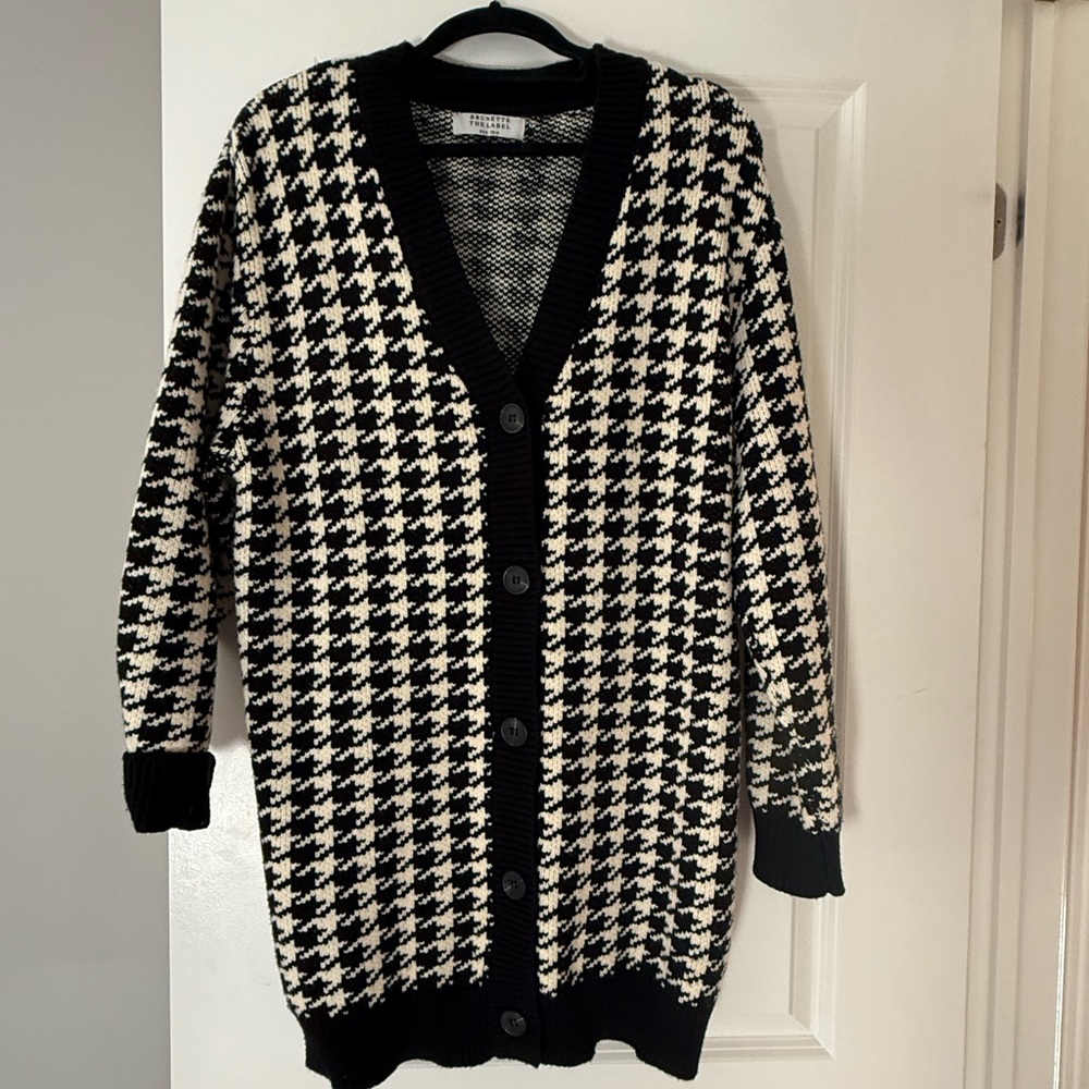 Brunette The Label Black and White Houndstooth Cardigan